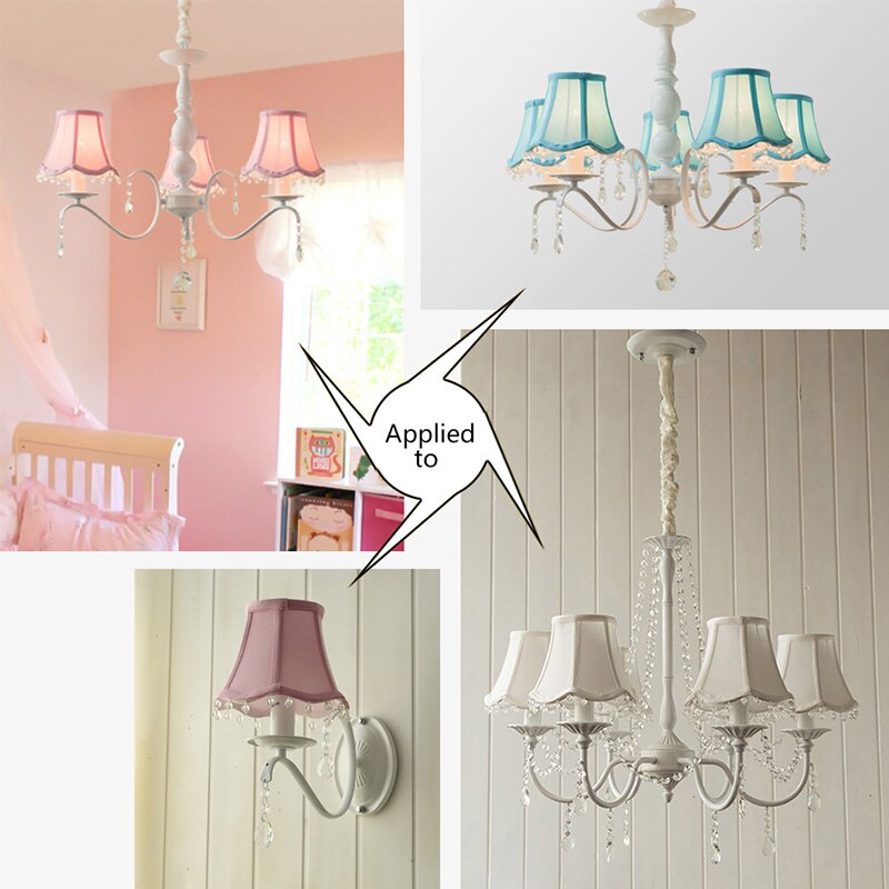 Pantalla sólida de tela pequeña E12 Para lámparas, cosida a mano, colgante con cuentas de cristal de encaje, lavable, Blanco/beige/azul/Rosa/lavanda E14