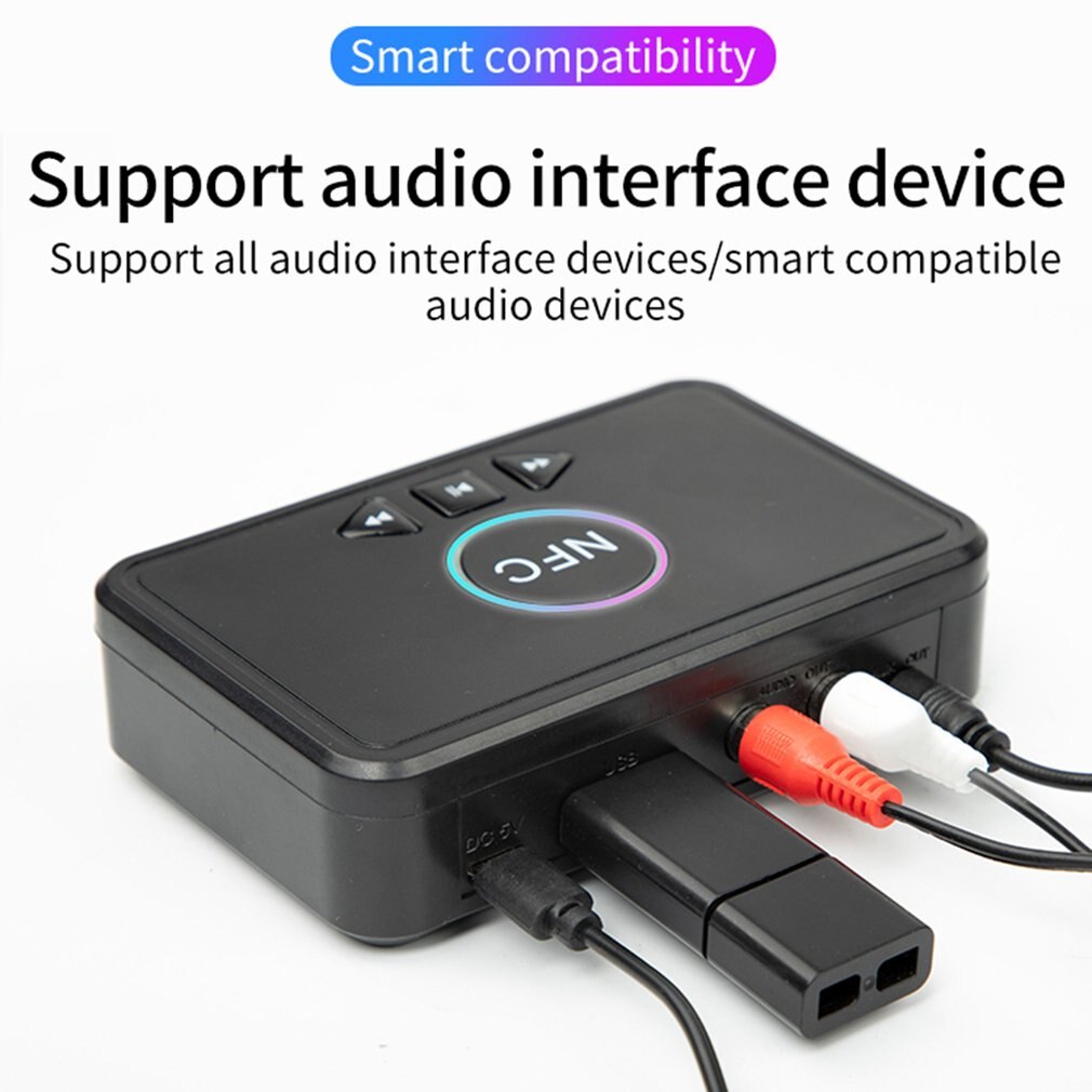 Bluetooth 5.0 Receiver Adapter NFC 3.5mm RCA Audio AUX Output Wireless Bluetooth Dongle Stereo Receptor for Amplifier Speaker
