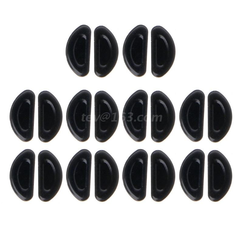 10 paia adesivi per occhiali naselli naselli Stick a forma di D su cuscinetti nasali adesivi in Silicone morbido antiscivolo Kit naselli per occhiali: Black 1mm