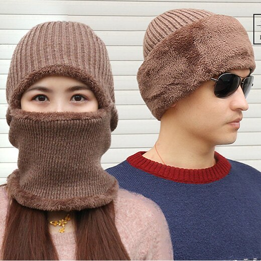 Knit hat for men and women in winter knit head thickened warm cycling mask windshield face mask scarf ear cap: MZ-05 khaki