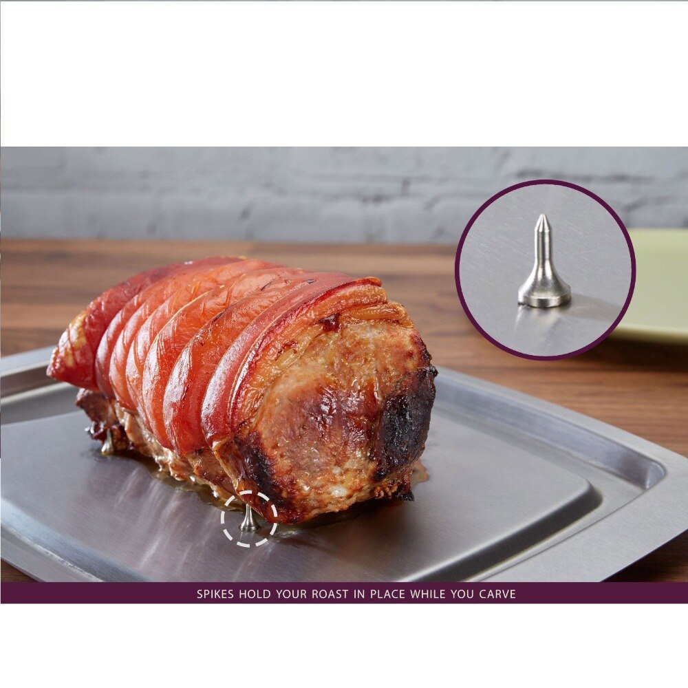 Stainless Steel Roast Meat & Poultry Spiked Carving & Serving Tray 14inch *10.1inch (00369)
