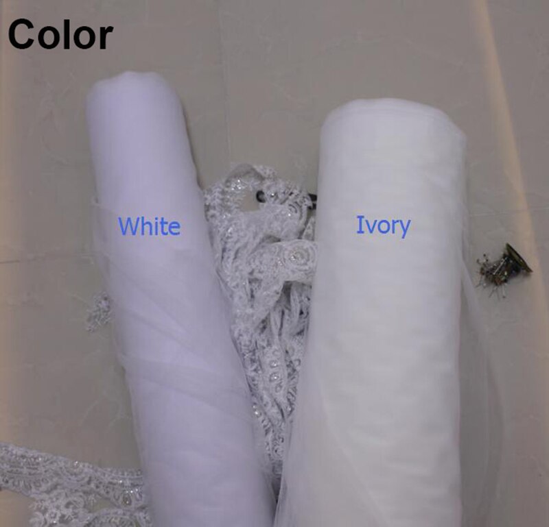 Kathedraal Lange Kant Wedding Veil Met Kam Een Laag 3 Meter Bruidssluier Wit Ivoor Sluier Voile Mariage