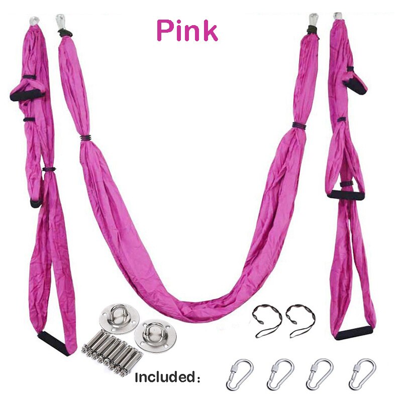 Yoga Hammock Gym Strength Inversion Anti-Gravity Aerial Traction Swing Yoga Belt Set: Pink