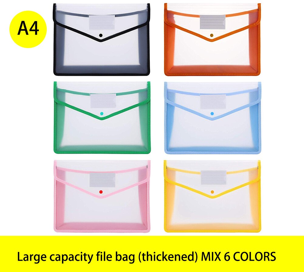 12pcs/set A4 file folder storage bag transparent plastic A5 document bag A3 office file bag school supplies paper bag folder: 6PCS Large capacity