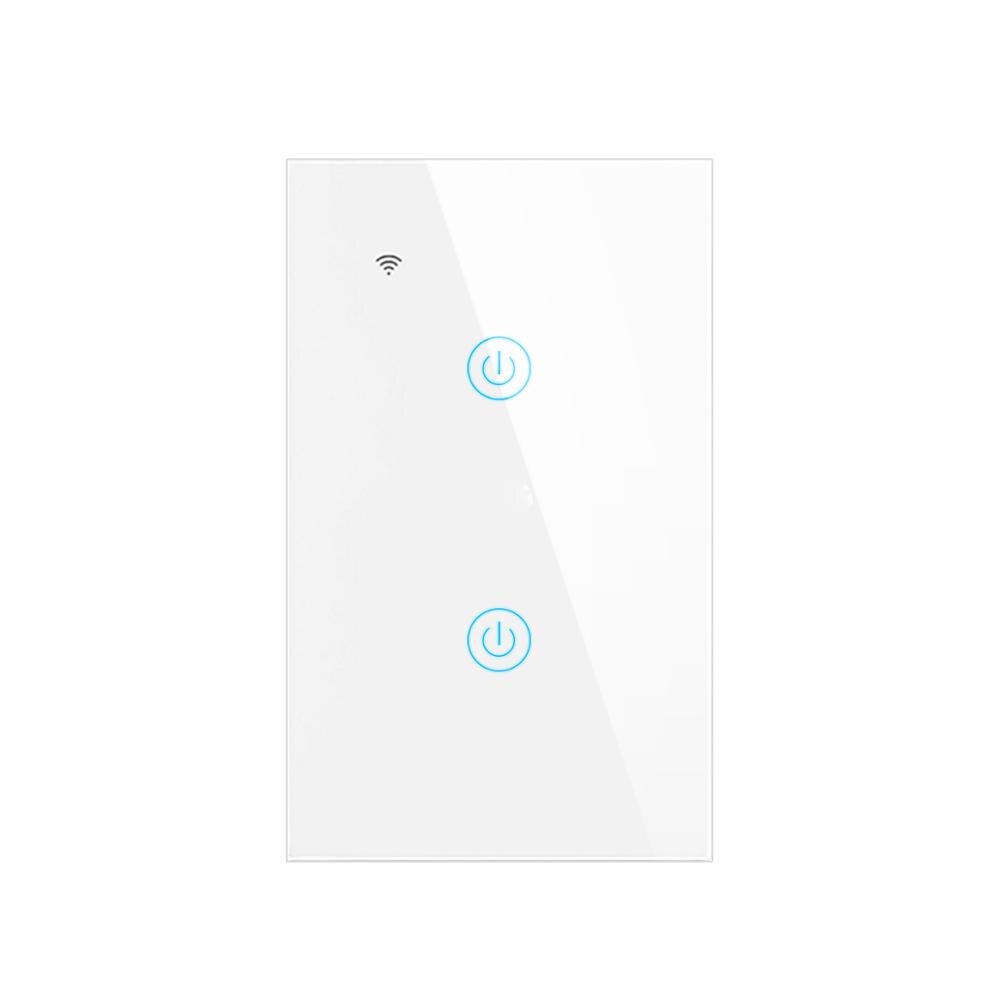 Apple HomeKit-interruptor inteligente de Sensor táctil LED, inalámbrico, WiFi, AC100V-240V, Blanco/NEGRO, 1 gang/2 gang Need Neutral Line, estándar de EE. UU.: 2 gang White