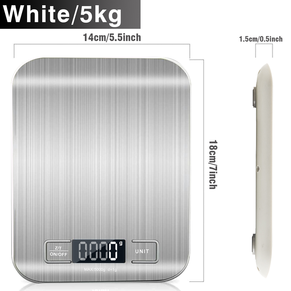 Kitchen Scale Digital Multi-function Stainless Steel Weighing Scale with LCD Display 5KG Electronic Scales Measuring: 5kg sliver