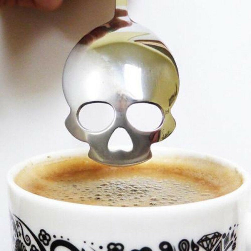 Te kaffe ske sukker kranium teske rustfrit stål sølvtøj skelet til te kaffe