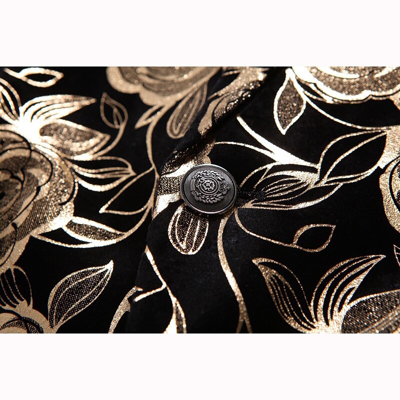 Shenrun Männer Blazer Slim Fit Casual Jacke Gold Print Bühnen Kostüm Sänger Host Musiker Tänzerin Party Bankett Nachtclub