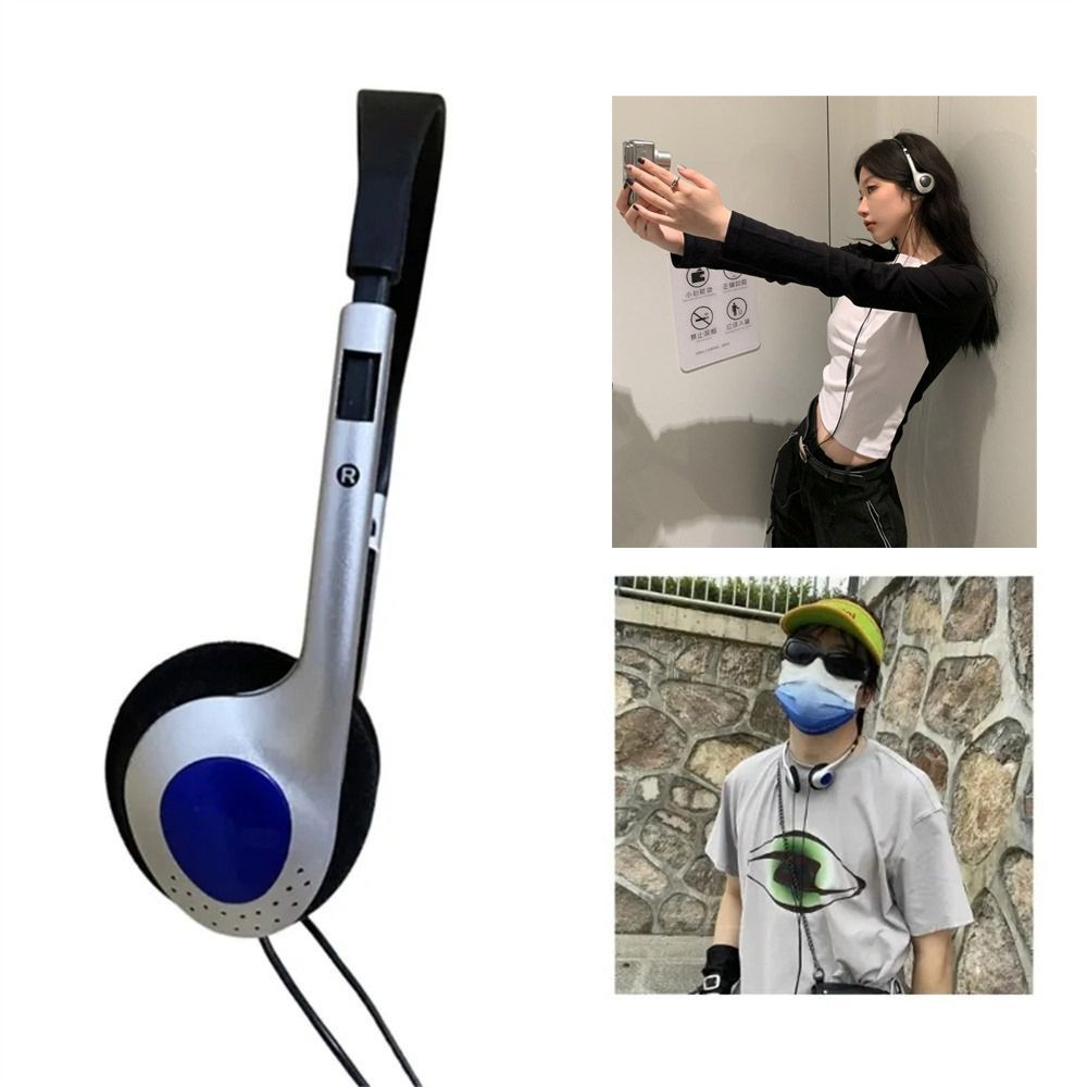 Retro Millennium Wind Headset, Y2K Personality Headphones, Over Ear Earbud, azul e preto, fashion, 3,5mm