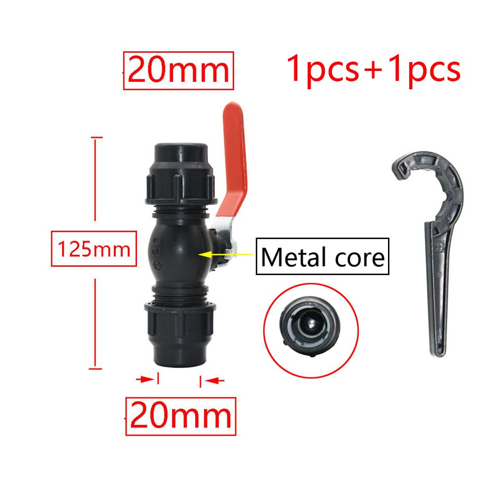 20/25/32/40/50/63Mm Plastic Waterleiding Snelkoppeling Tap Pe Buis koppeling Farm Plastic Metalen Kern Kogelkraan Fittings: 20mm x wrench