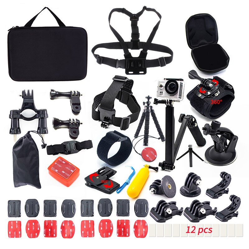 Mounts Voor Gopro Accessoires Set Voor Go Pro Hero 7 Zwart 6 5 Kit 3 Manier Selfie Stick Voor Eken h9r H8R/Voor Xiaomi Yi Eva Case