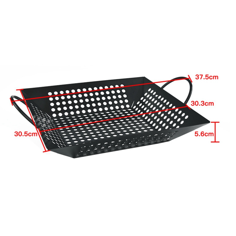 Carbon Steel Square Barbecue Grill Basket Meats Grilling BBQ Basket With Handles Outdoor Barbecue Tool Accessories