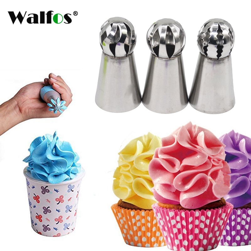 Walfos 3 Stk/set Russische Piping Nozzle Bol Icing Snoepgoed Pastry Tips Cupcake Decorateur Keuken Bakvormen