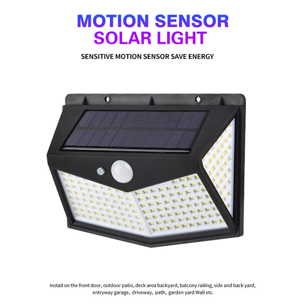 Three Sides Solar Powered Outdoor Light Motion Sensor Security Lamp Wall Lights for Garden Yard Driveway