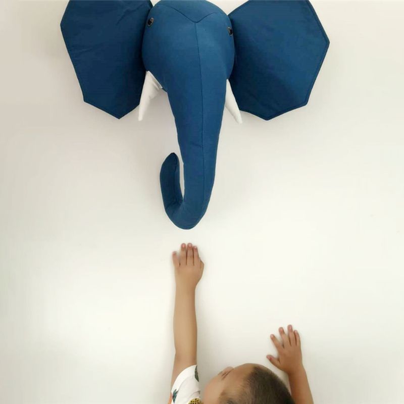 3d udstoppede dyr elefant hoved væghængende baby børn soveværelse indretning legetøj fødselsdag foto rekvisitter
