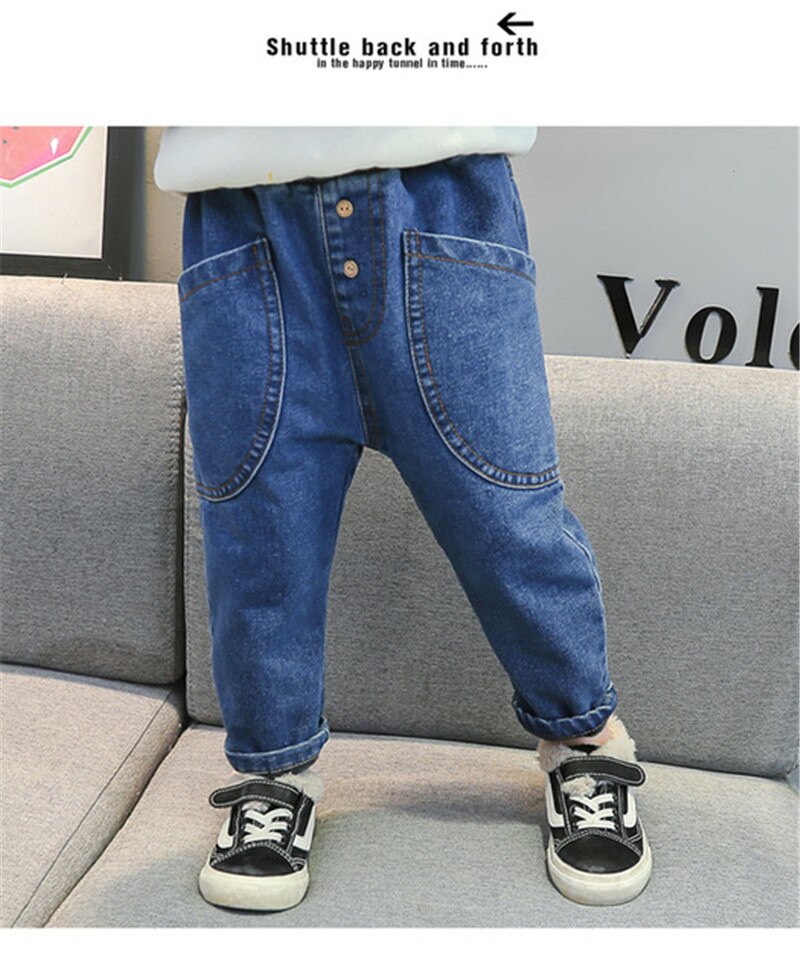 Jean épais en velours pour filles | Pantalon en Denim, à poche Large, style coréen décontracté, pour bébés de 2-3-4-5-6 ans