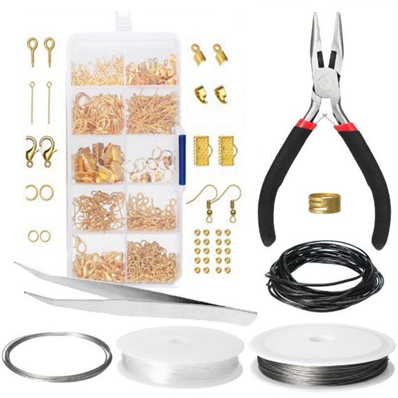 912 stk / æske smykker gør starter kit sæt til øreringe armbånd halskæde fund diy håndværk smykker gør forsyninger kit: Guld