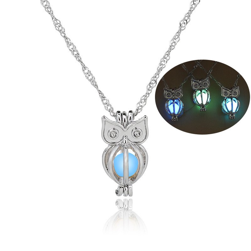 Collier avec pendentif en forme de hibou pour femmes, breloque, mignon, lumineux, ras du cou, 3 couleurs, de noël,