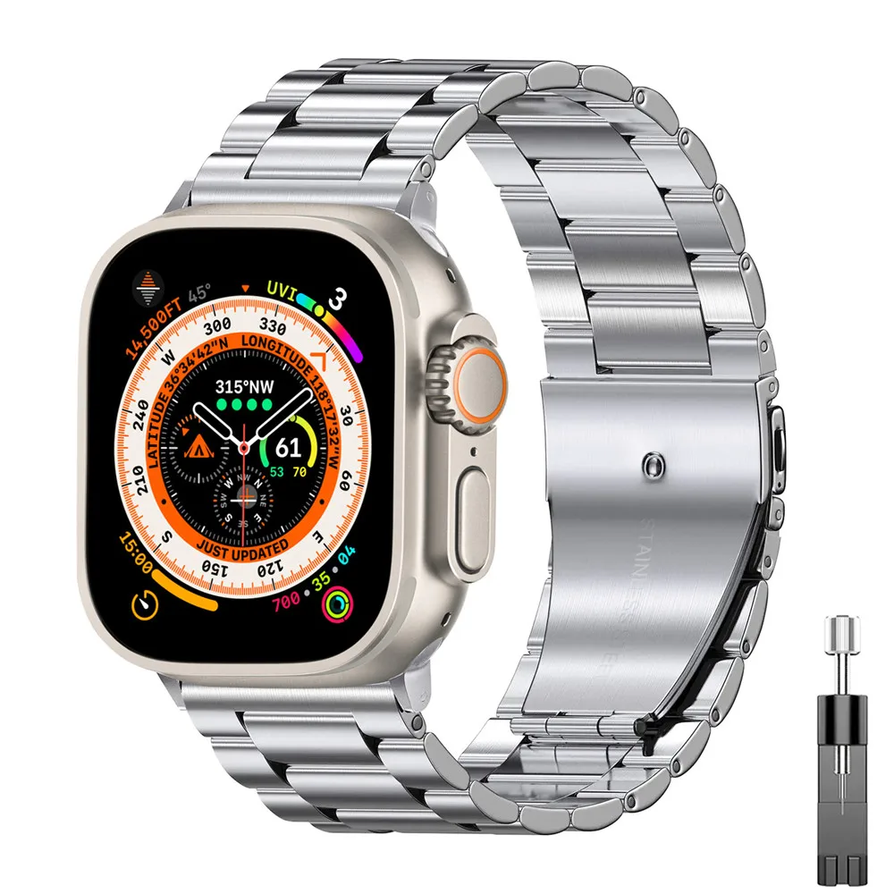 Rem i rustfritt stål til apple watch-reim ultra 49mm 45mm 44mm 41mm 40mm metalllenke iwatch-serien  se 3/4/5/6/7/8- reim: Beige / 12mm