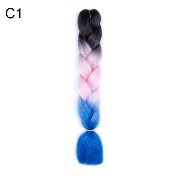 24Inch Synthetic Braiding Hair Extension Ombre Color Rainbow DIY Jumbo Hair Pink Red Blue Hairstyle for Women