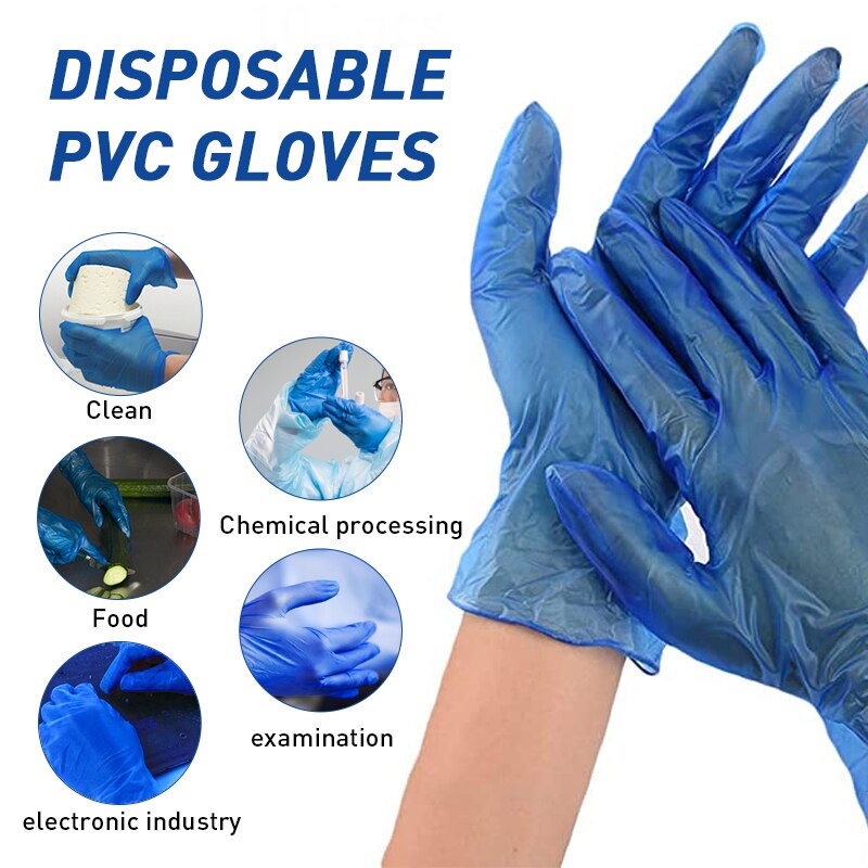 Azul guantes de vinilo desechables 20 piezas transparente Dishwash cocina guantes de látex guantes domésticos guantes desechables PVC