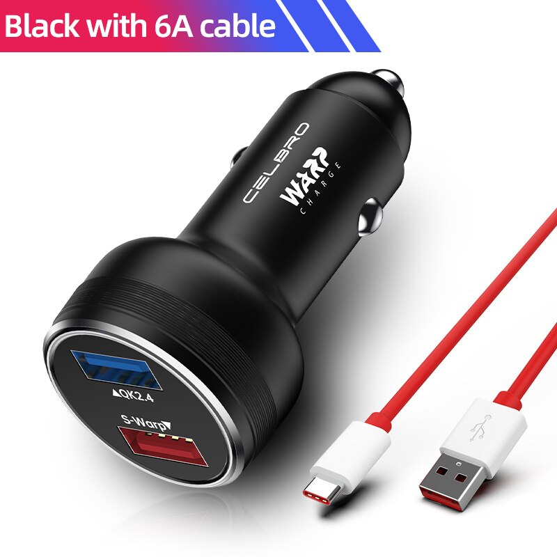 For Oneplus Dash Warp Charge 30 Car Charger Quick Charge 30W Carcharger Usb Phone Chargers for Oneplus Nord 8T 8 Pro 7 7T Pro 6: BK Charger WithCable