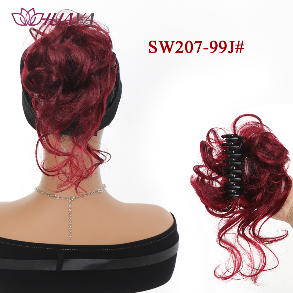 Moño de pelo sintético para mujer, moño desordenado, extensiones de cabello Updo despejadas con Clip de garra, horquillas rizadas, negro y marrón