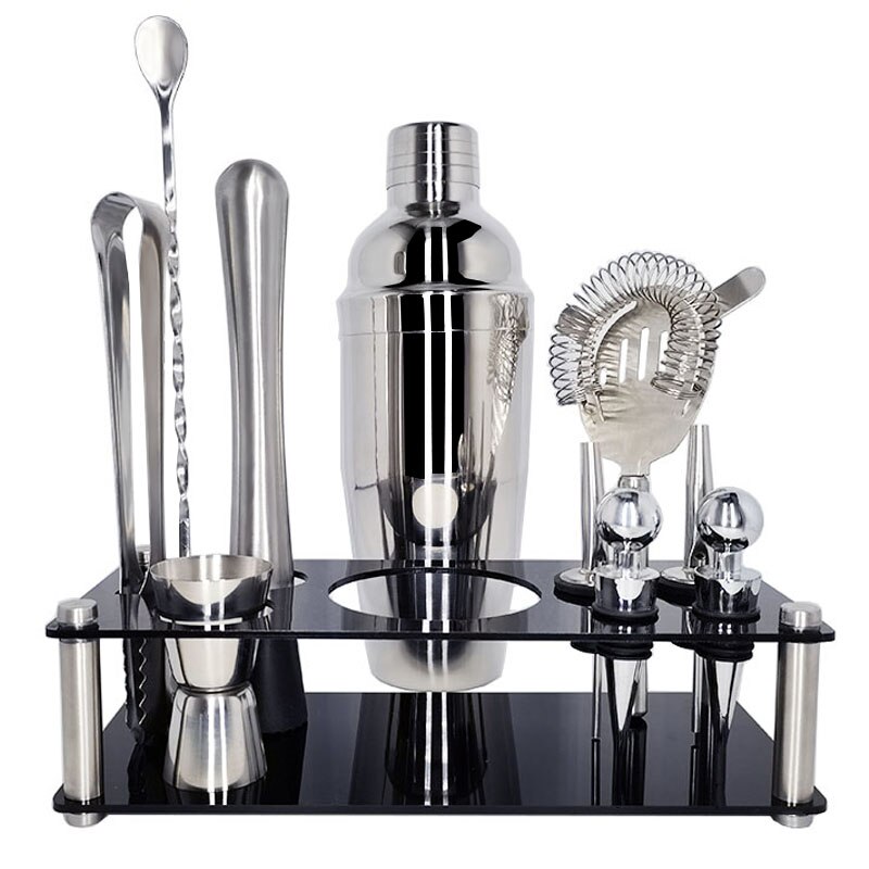 Stainless Steel Cocktail Shaker Muddler Strainer Tong Spoon Pourer Jigger Cork 550/750ml With Wine Rack Cocktail Recipe