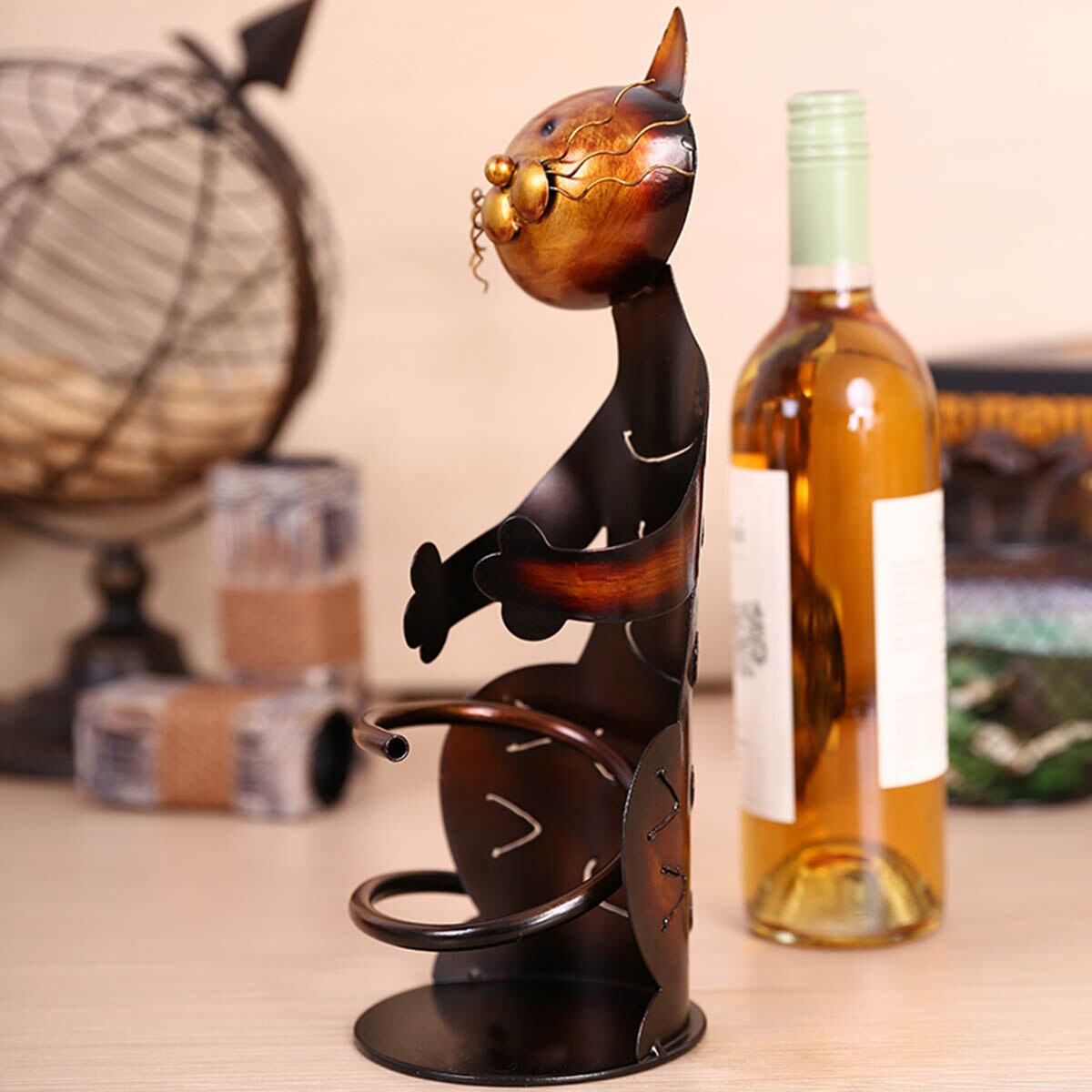 Tooarts Kat Wijn Fles Houder Drink Fles Houder Metalen Sculptuur Praktische sculptuur woondecoratie Interieur decoratie Craft