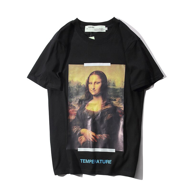 Off White-Dieptepunt Shirt Zomer Mona Lisa Pijl Mannen En Vrouwen Korte Mouw T-shirt: Black / XL