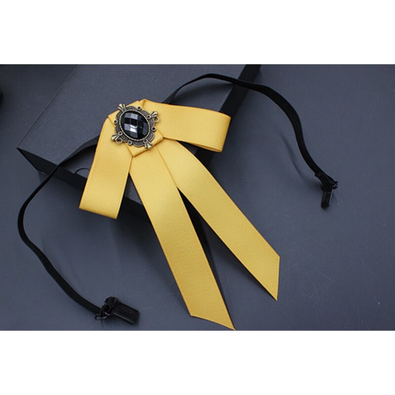 Corbata de moño grande Vintage para mujer, Collar de cinta con borlas de cristal con broche, joyas para un traje , Pin
