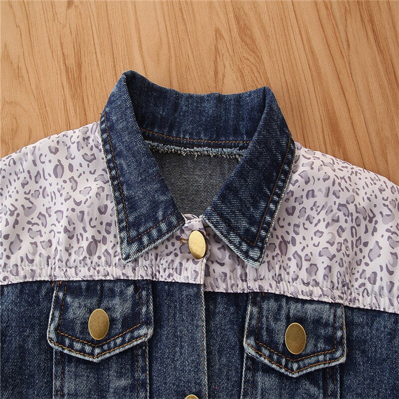 Baby Girl Coat Autumn Baby Girls Clothes Lapel Leopard Stitched Denim Jacket Coat Manteau Fille Ropa Bebe куртка детская