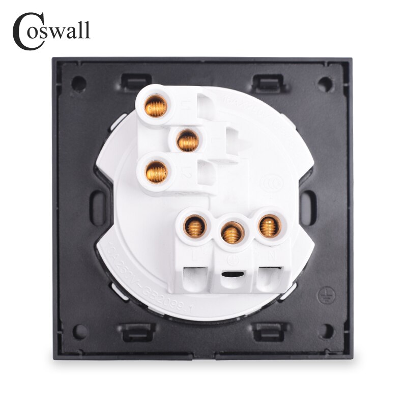 Coswall Glass Panel Wall Universal Socket + 1 Gang 2 Way Passage Through On / Off Stair Light Switch Switched LED Indicator