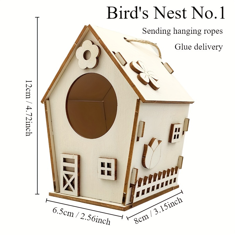 Kit de Casa de pájaros de Madera rústica, Nido de Pájaros de Graffiti , casa de pájaros de madera con cuerda colgante, decoración al aire libre, decoración de jardín decorativa