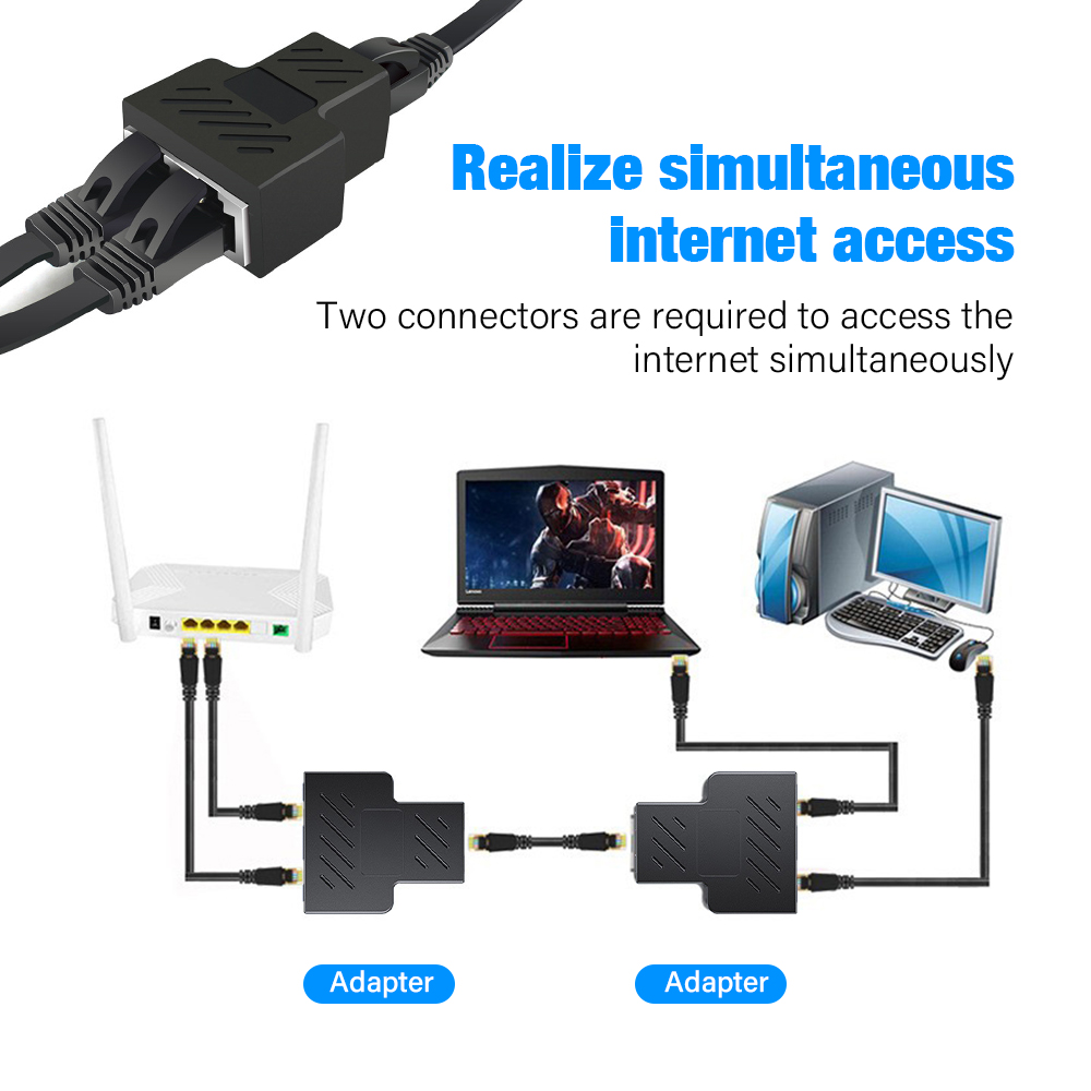 RJ45 Splitter 1 to 2 Ethernet Adapter Internet Network Cable Extender RJ45 Connector Coupler for PC TV Box Router