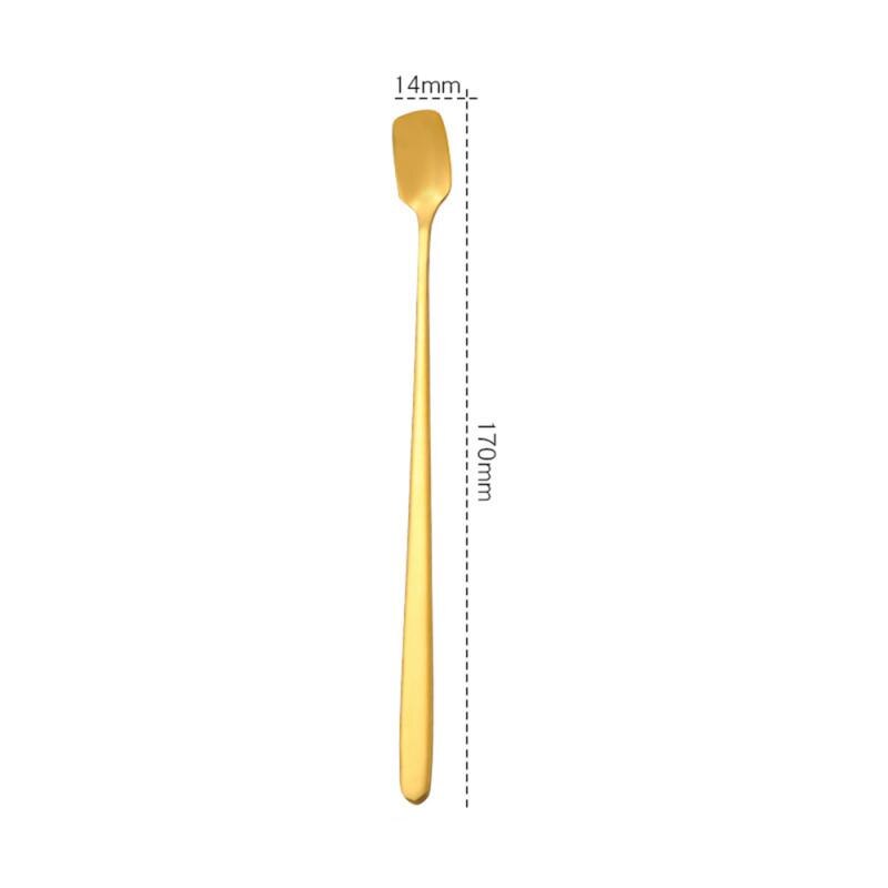 Coffee Spoon Stainless Steel Long Handle Stirring Spoon Black Gold Short Handle Square Head Spoon Kitchen Flatware: 07 17CM