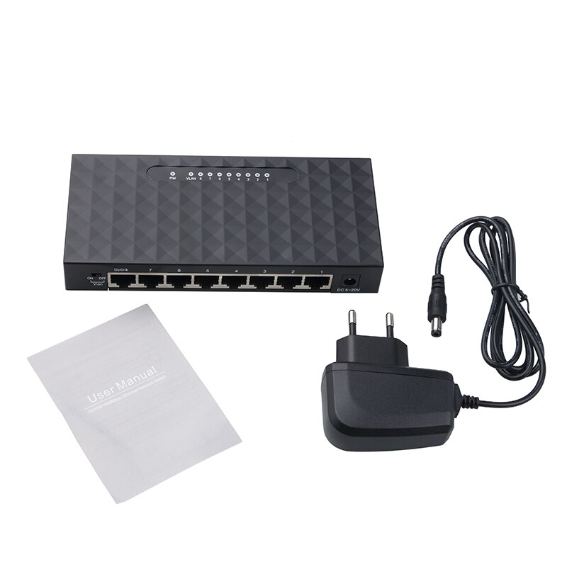 Kebidumei 8 Porte Switch di Rete Ethernet 10/100/1000 Mbps RJ45 Gigabit Switch Hub Supporto di Base Completa Mezza duplex Spina di UE