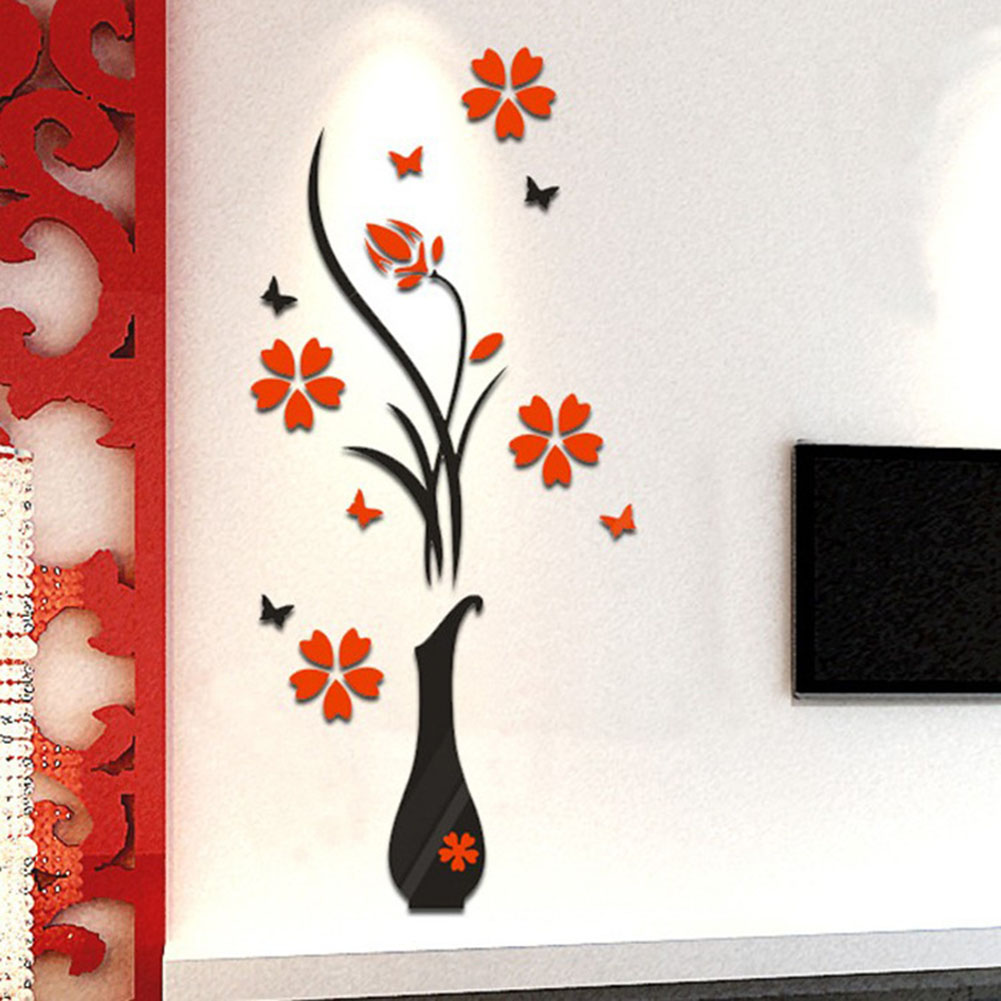 3D jarrones ciruela flor removible espejo de pared calcomanía pegatina hogar pasillo Decoración
