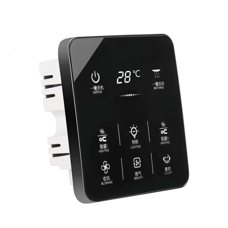 6 In 1 English menu Multifunction Smart Touch Yuba Switch Socket 6 Gang Bathroom Universal Waterproof Smart Touch Screen 86*86mm