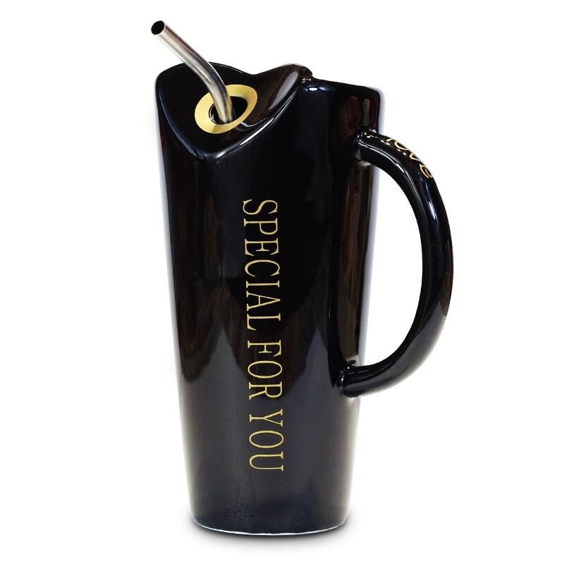 Taza de cerámica para beber OUSSIRRO, creativa, con personalidad minimalista, pajitas a granel, cuchara para hombre y mujer, taza para el hogar para oficina