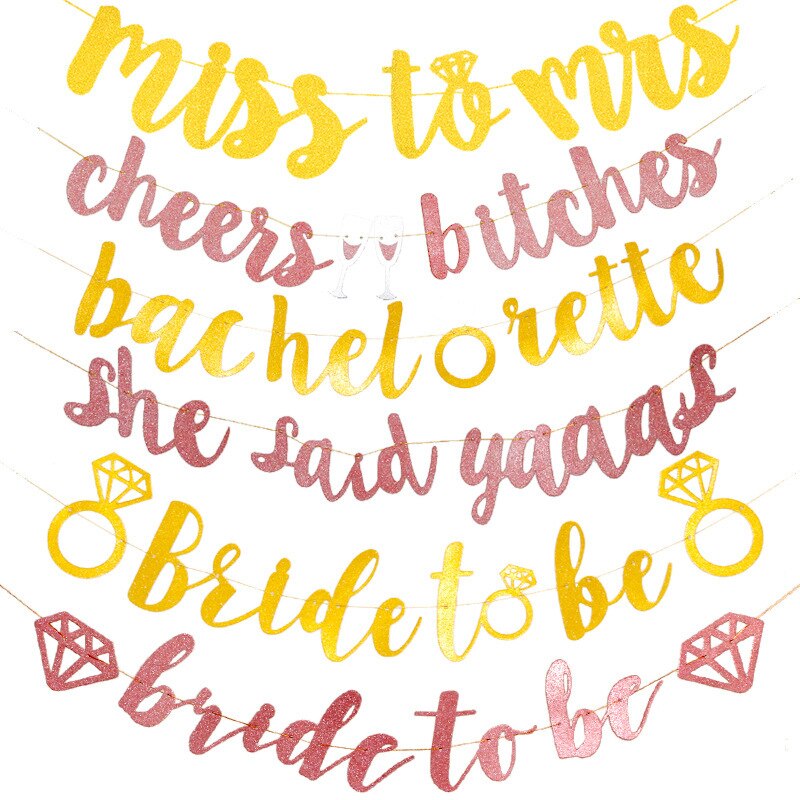2M Sequin Champagne Gold Bridal Shower Banner MISS TO MRS CHEERS BITCHES Bride To Be Paper Chains for Wedding Party bachelor