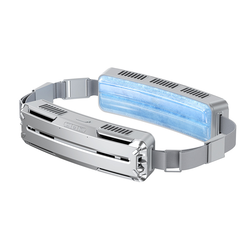 ventilador con cinturón de hielo de 2 colores, ventilador de cintura colgante portátil inteligente, Mini ventilador USB de refrigeración para deportes al aire libre, ventilador pequeño portátil, Enfriador de verano: Blanco