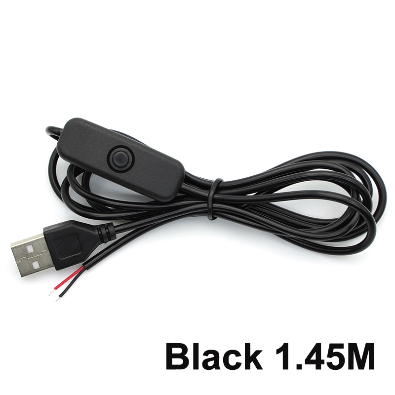 Cable de alimentación con interruptor de 5V, Cable de conexión USB macho a 2 núcleos, botón de 501 encendido y apagado para lámpara de tira LED, bombilla DIY, 1/5/10 Uds.: Negro / 10-19 Unids