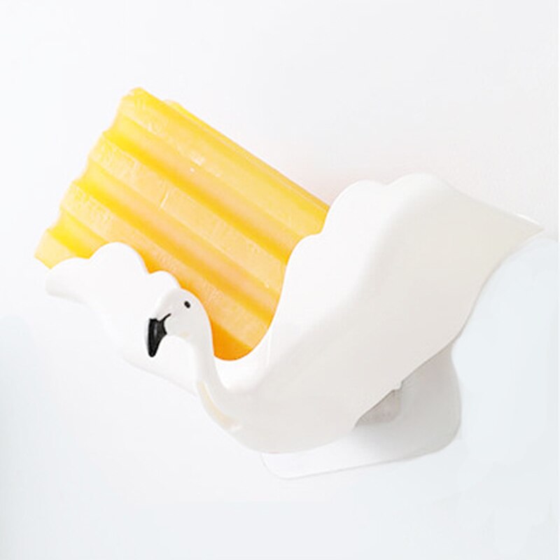 Flamingo Soap Box Drain Soap Holder Household Bathroom Wall Mounted Soap Dish Tray Kitchen Sponge Hanger Storage Racks: White