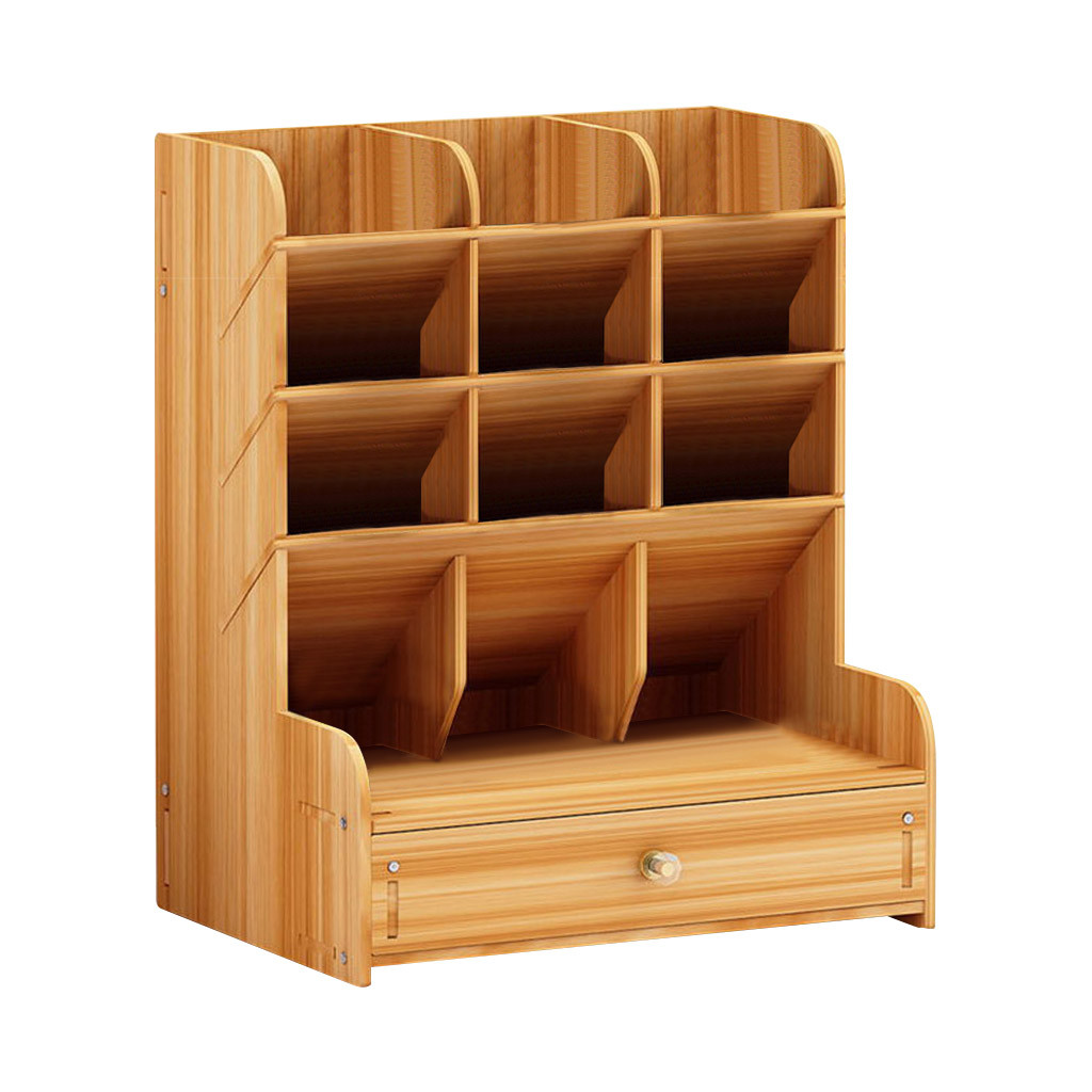 Wooden Desk Organizer Multi-Functional DIY Pen Holder Box Desktop Stationary Home Office Supply Storage Rack Convenient