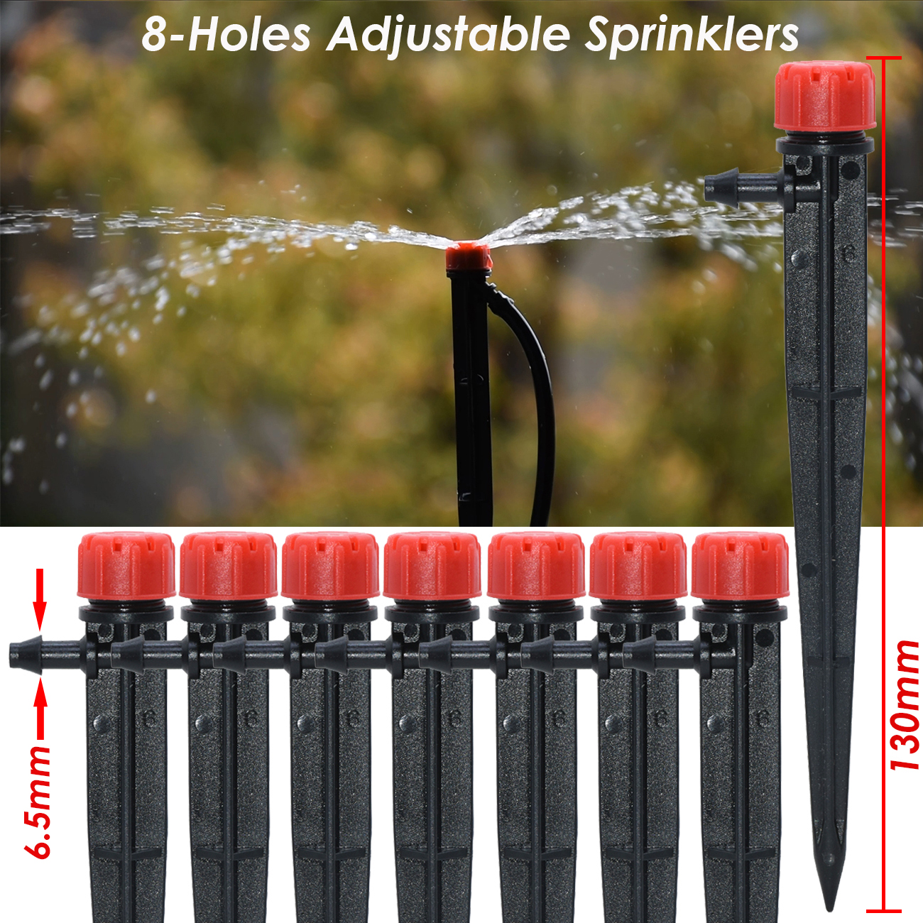 Drip Irrigation System 1/4" Hose 360 Degree Adjustable Sprinkler Kit 4-Way Garden Watering Inserting Ground Micro Flow Dripper