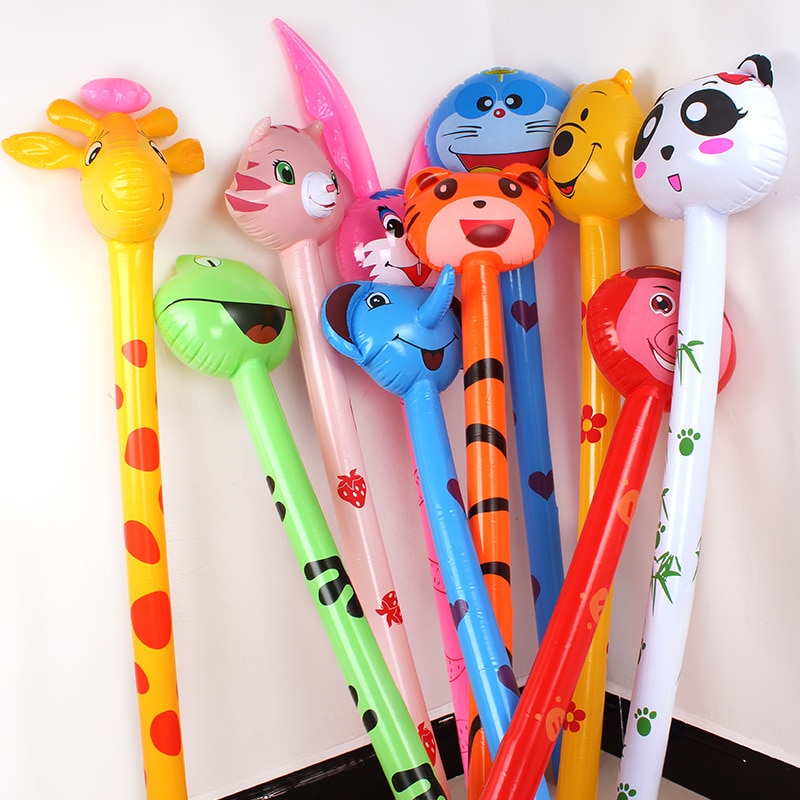 10PCS Cartoon animal head inflatable stick PVC Inflatable toy stick BB call Balloon Outdoor toys Party toys