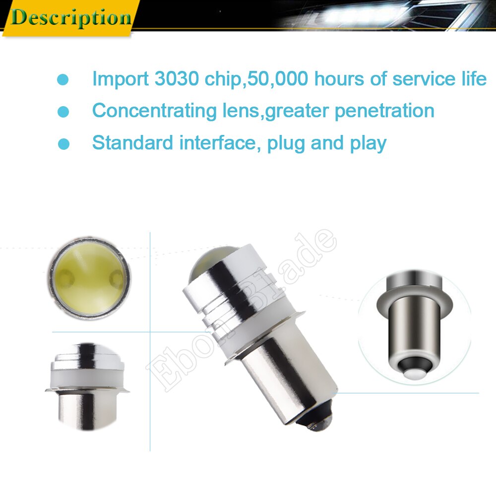 Pair P13.5S PR2 PR3 COB 1W LED Upgrade Bulb White For Flashlight LED Replacement Torch Work Light Lamp 3V 6V 12V 18V 24V 30V