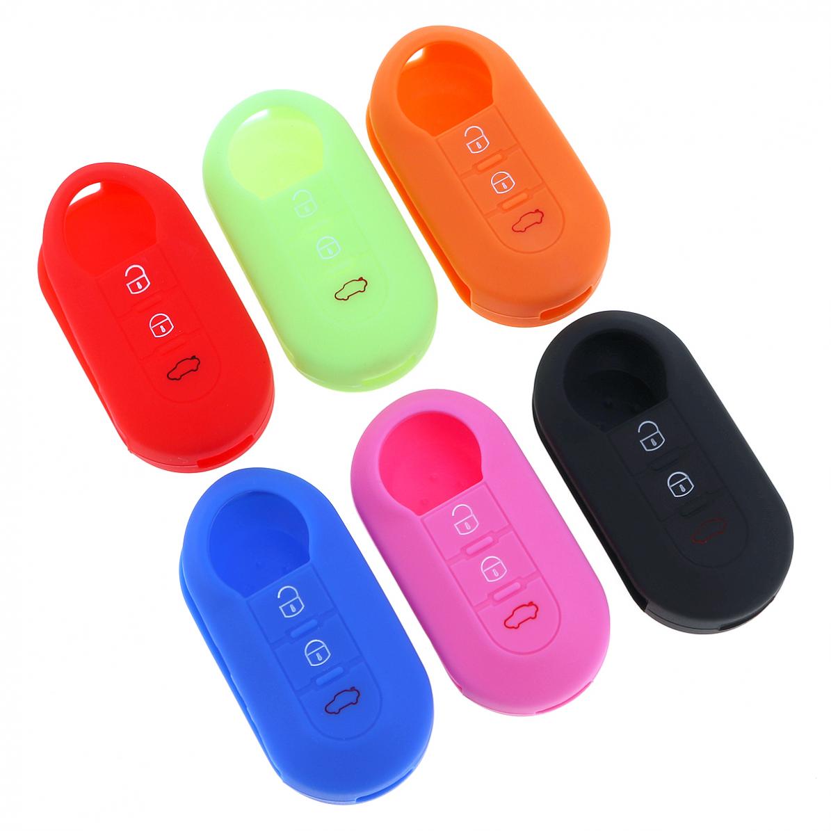 1 pc housses de clé de voiture universelles 6 couleurs 3 boutons en silicone vert pliable noir rouge bleu étui à clé adapté aux voitures fiat 500