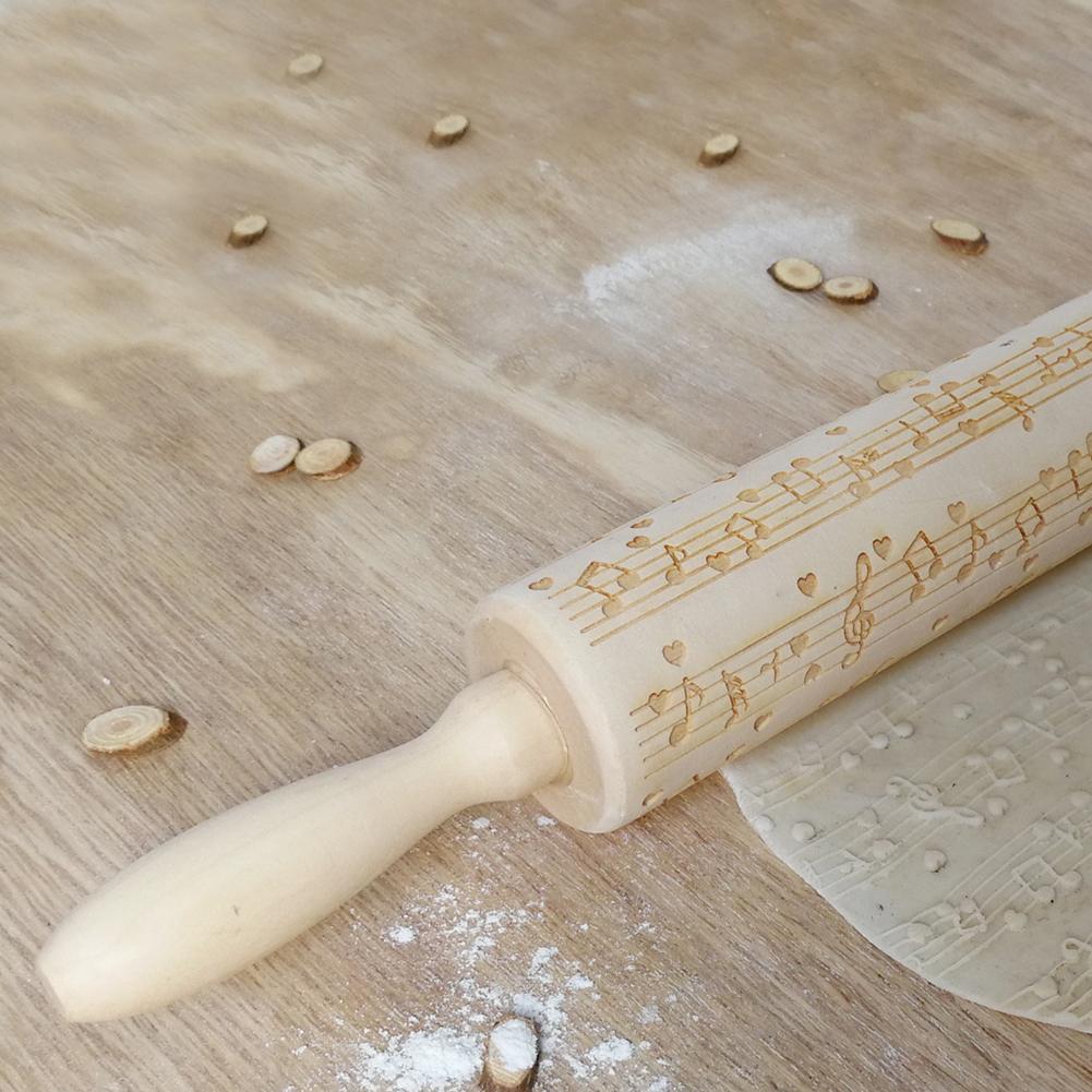 Muzieknoot hout reliëf deegroller diy koekjes bakken gegraveerd stencil kerst reliëf deegroller rendier sneeuwvlok